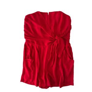 Express Red Strapless Romper Tie Front Satin Size 10 Women